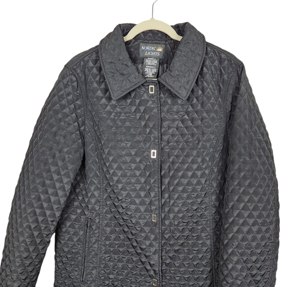 Nordic Lights Black Quilted Lightweight Snap Up Hand Pocket Jacket Womens Size L - Picture 4 of 10